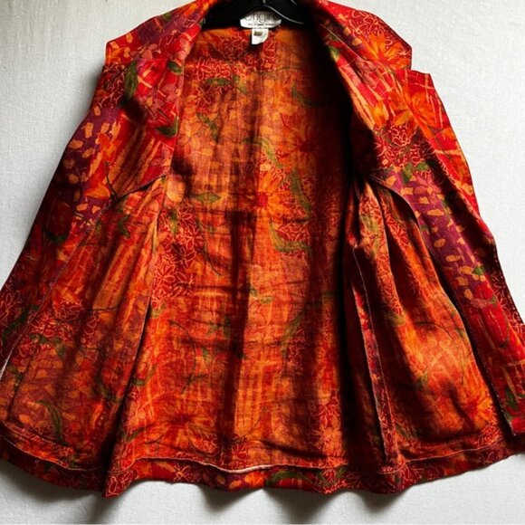 Vintage Origins Vibrant Red and Orange Linen Blazer Jacket Sz 12 - Picture 6 of 11